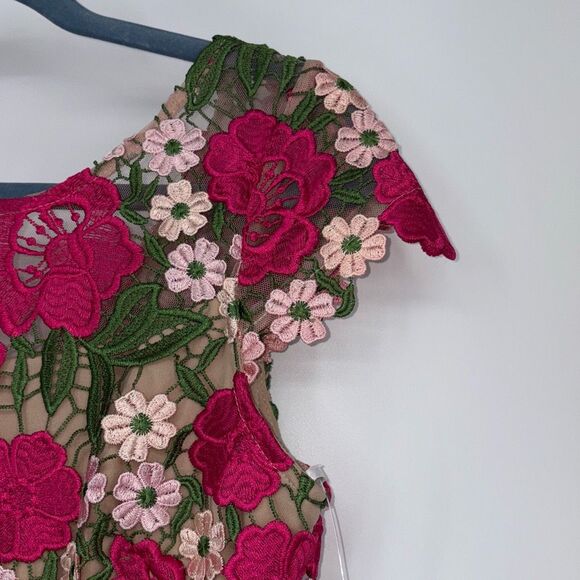 NEW XSCAPE Women's Short Sleeve‎ Floral Print Lace Sheath Dress Pink Multi 4 - Picture 6 of 16